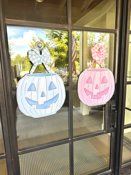 Pink Pumpkin Bucket Door Hanger