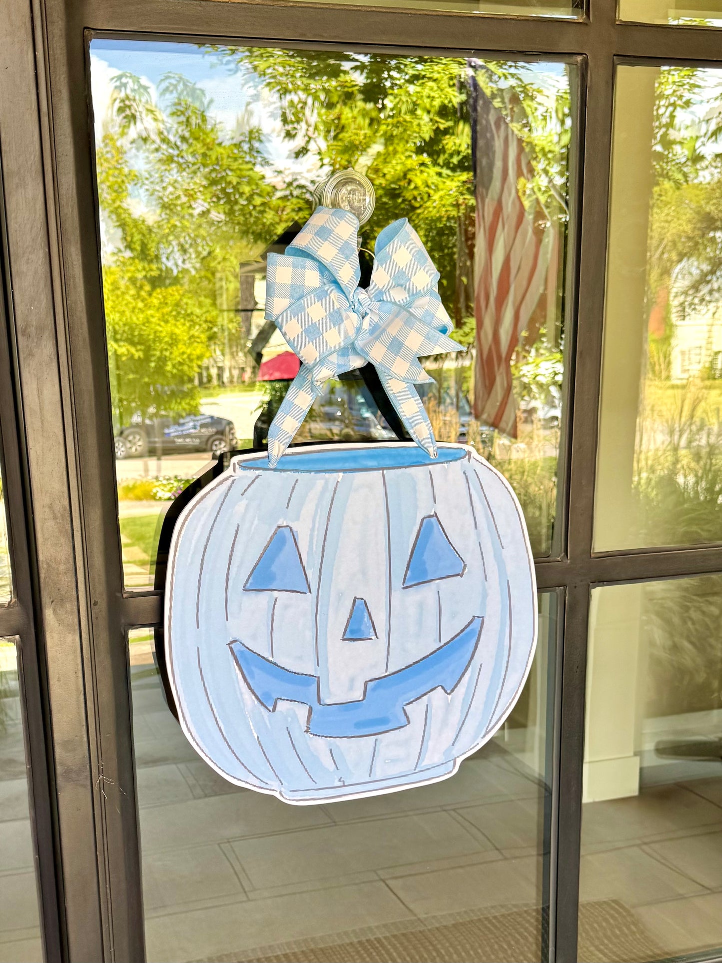 Blue Pumpkin Bucket Door Hanger