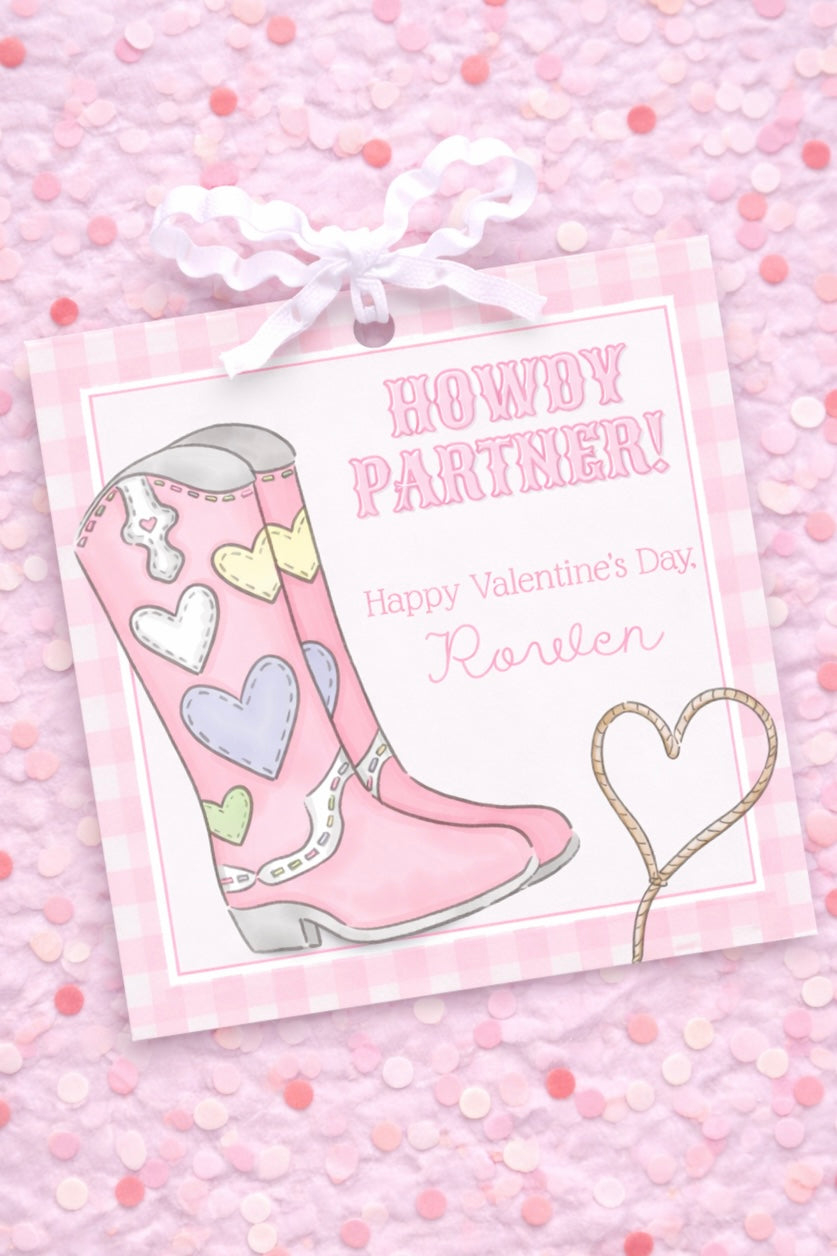 Pink Valentine's Day Boot Gift Tag