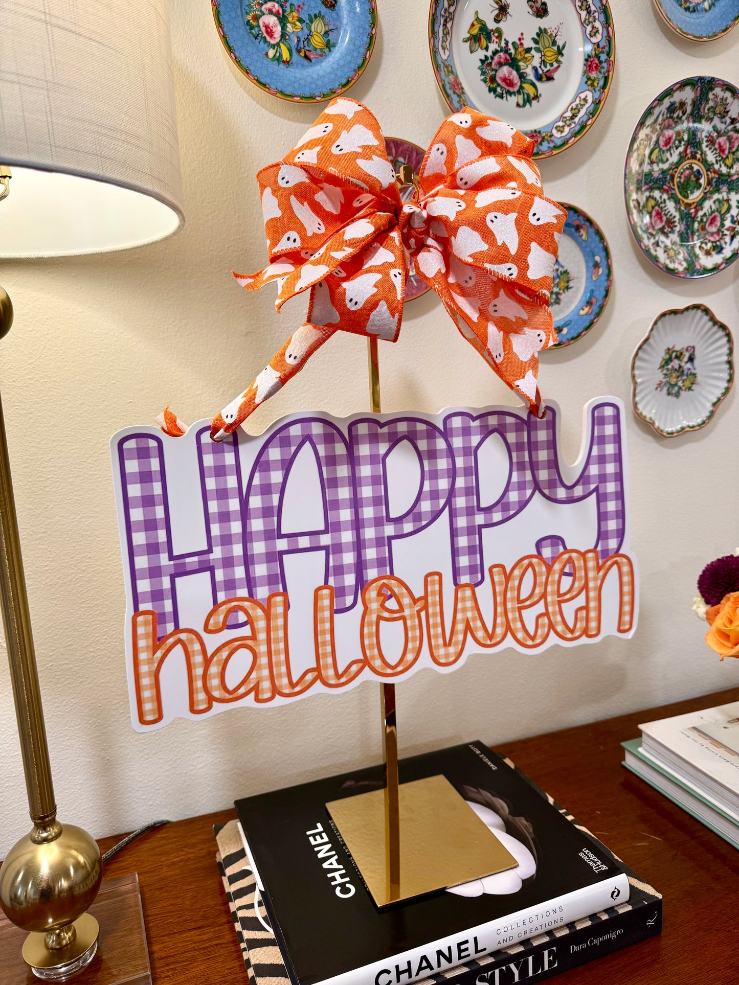 Happy Halloween Gingham Door Hanger