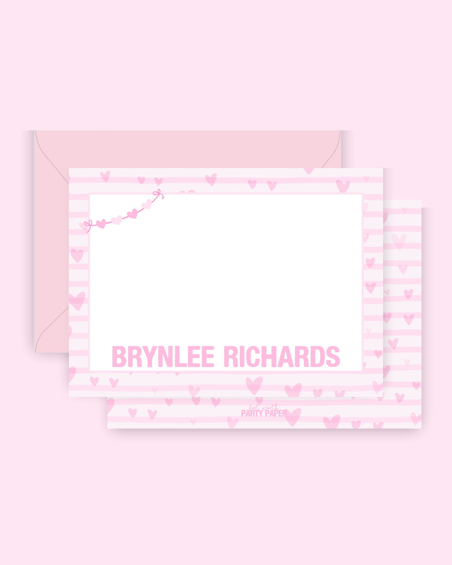 Hearts and Stripes Pink Stationery