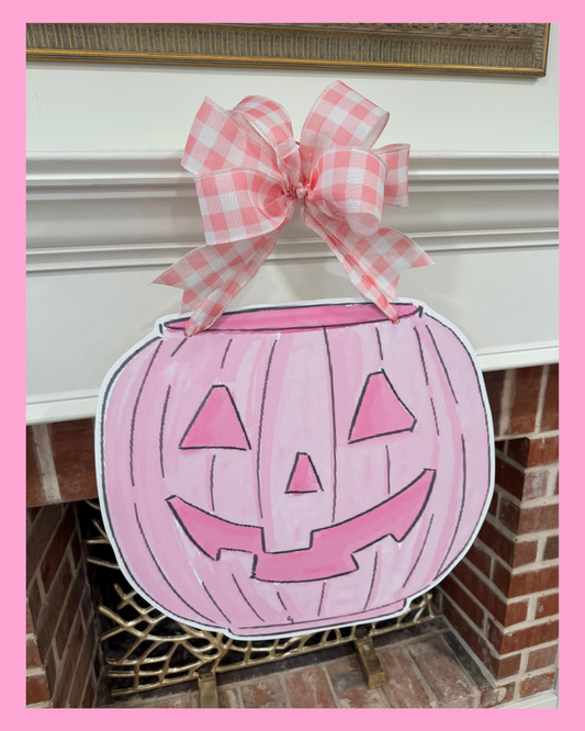 Pink Pumpkin Bucket Door Hanger