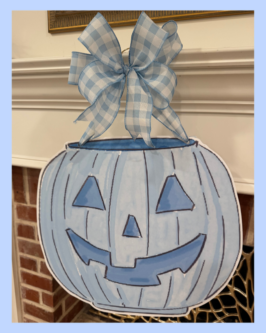 Blue Pumpkin Bucket Door Hanger