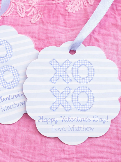 Blue XOXO  Scalloped Circle Valentine's Day Gift Tag