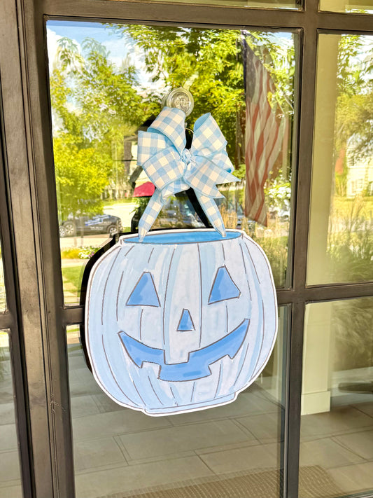 Blue Pumpkin Bucket Door Hanger