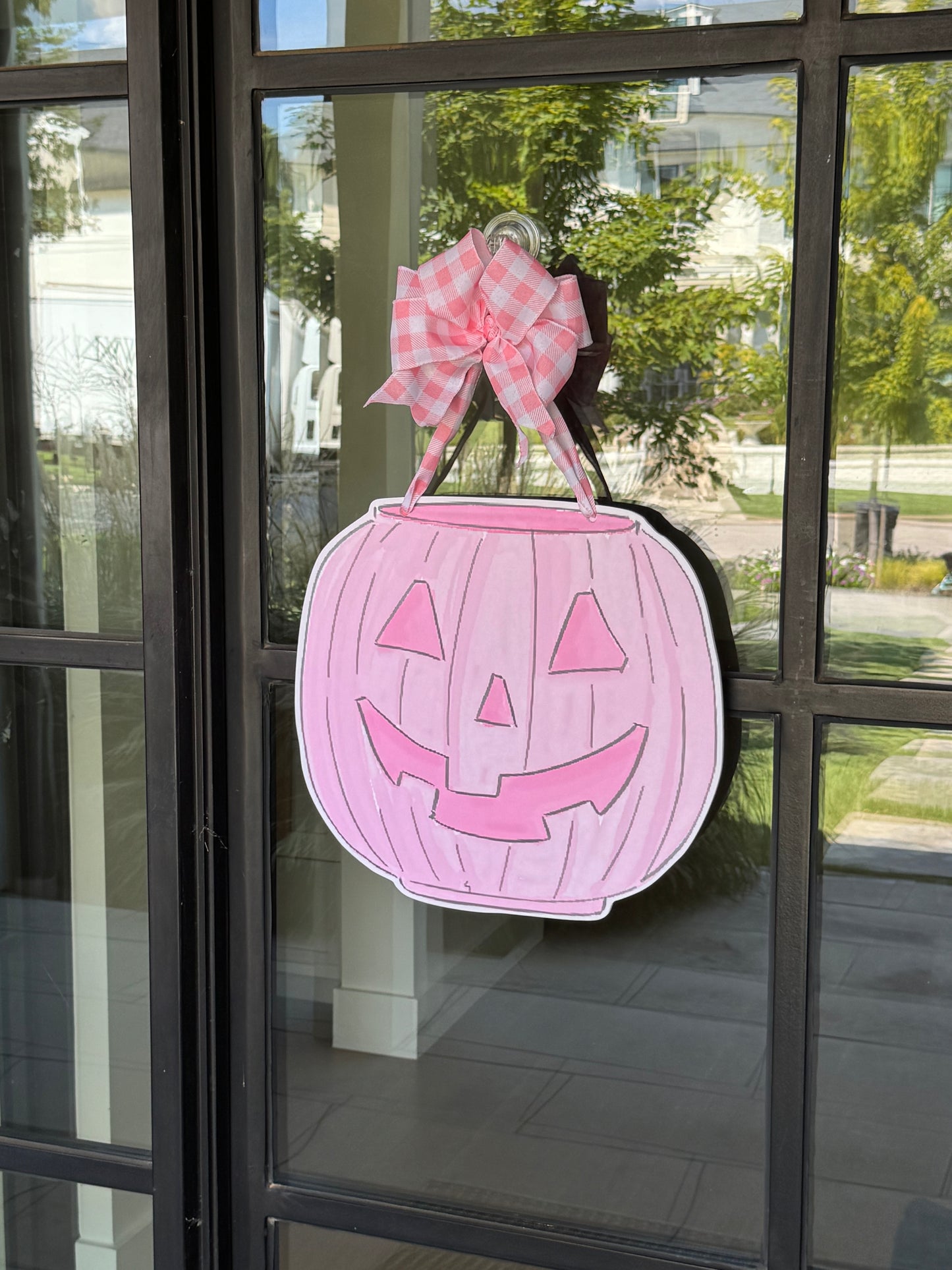 Pink Pumpkin Bucket Door Hanger