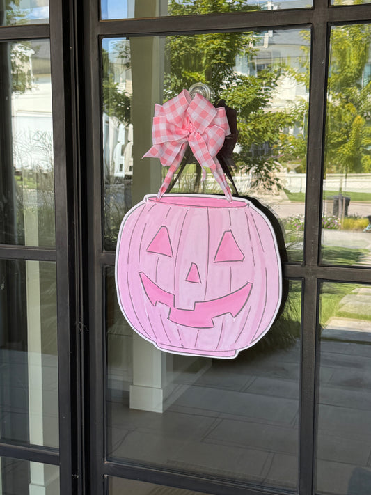 Pink Pumpkin Bucket Door Hanger
