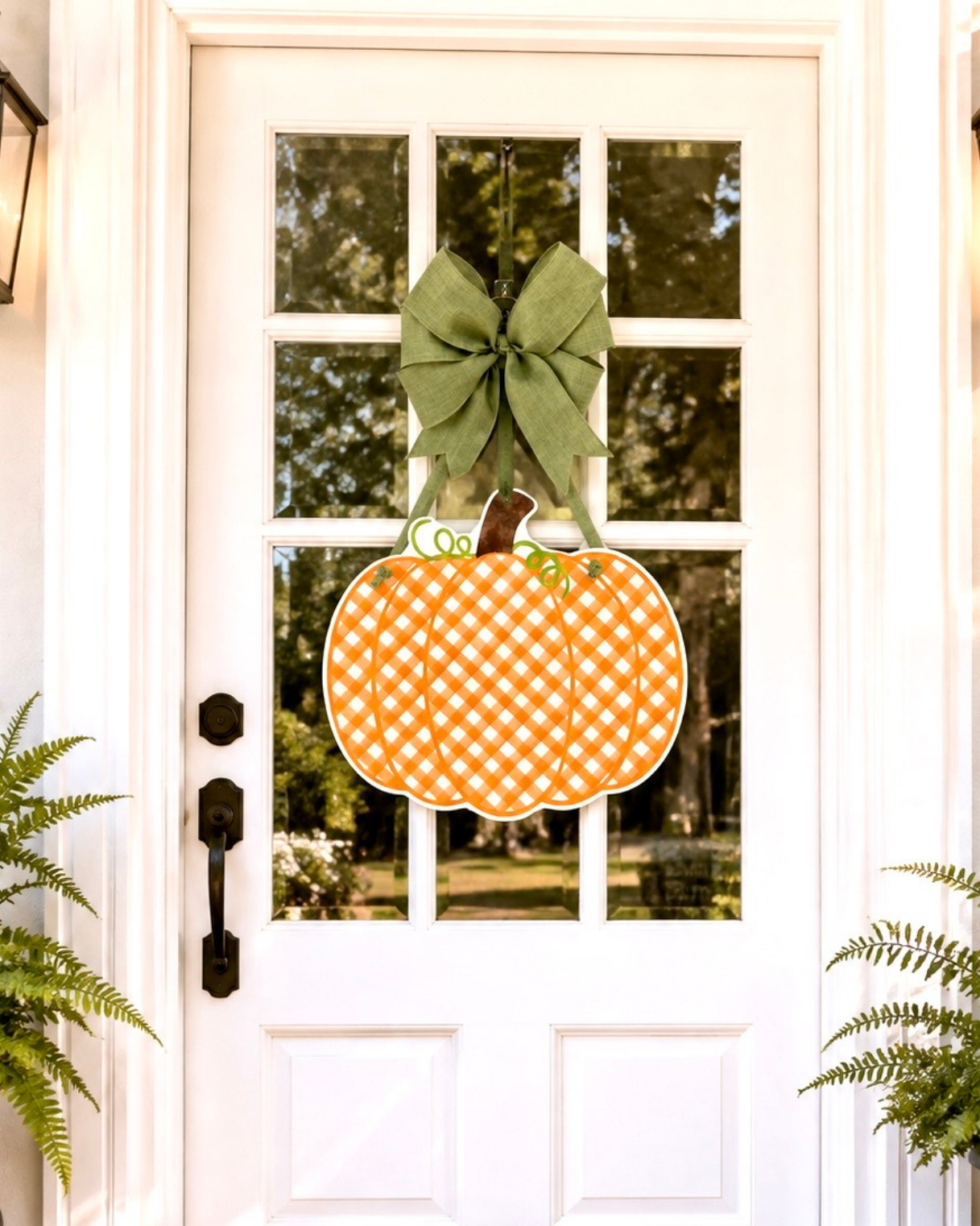 Orange Plaid Pumpkin Door Hanger