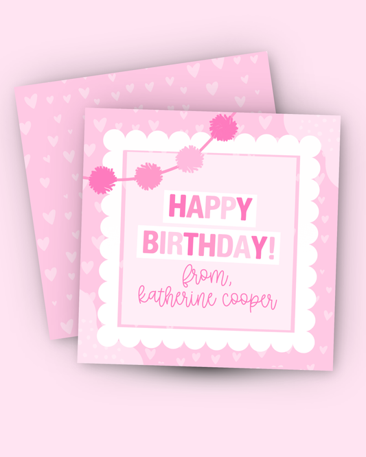 Party Pink Pom Pom Gift Tag