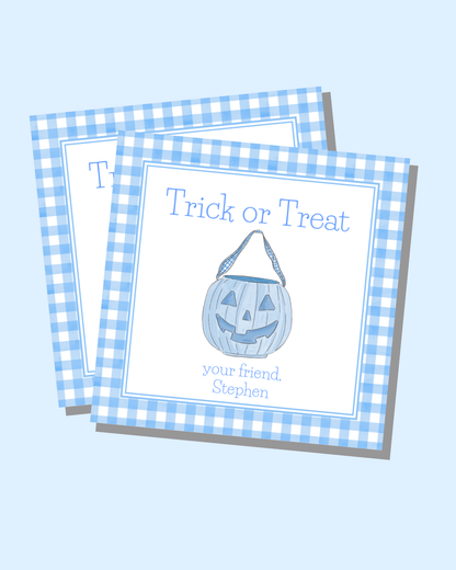 Blue Plaid Pumpkin Gift Tags