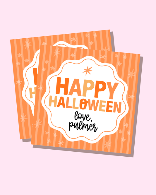 Happy Halloween Orange Starburst Gift Tags
