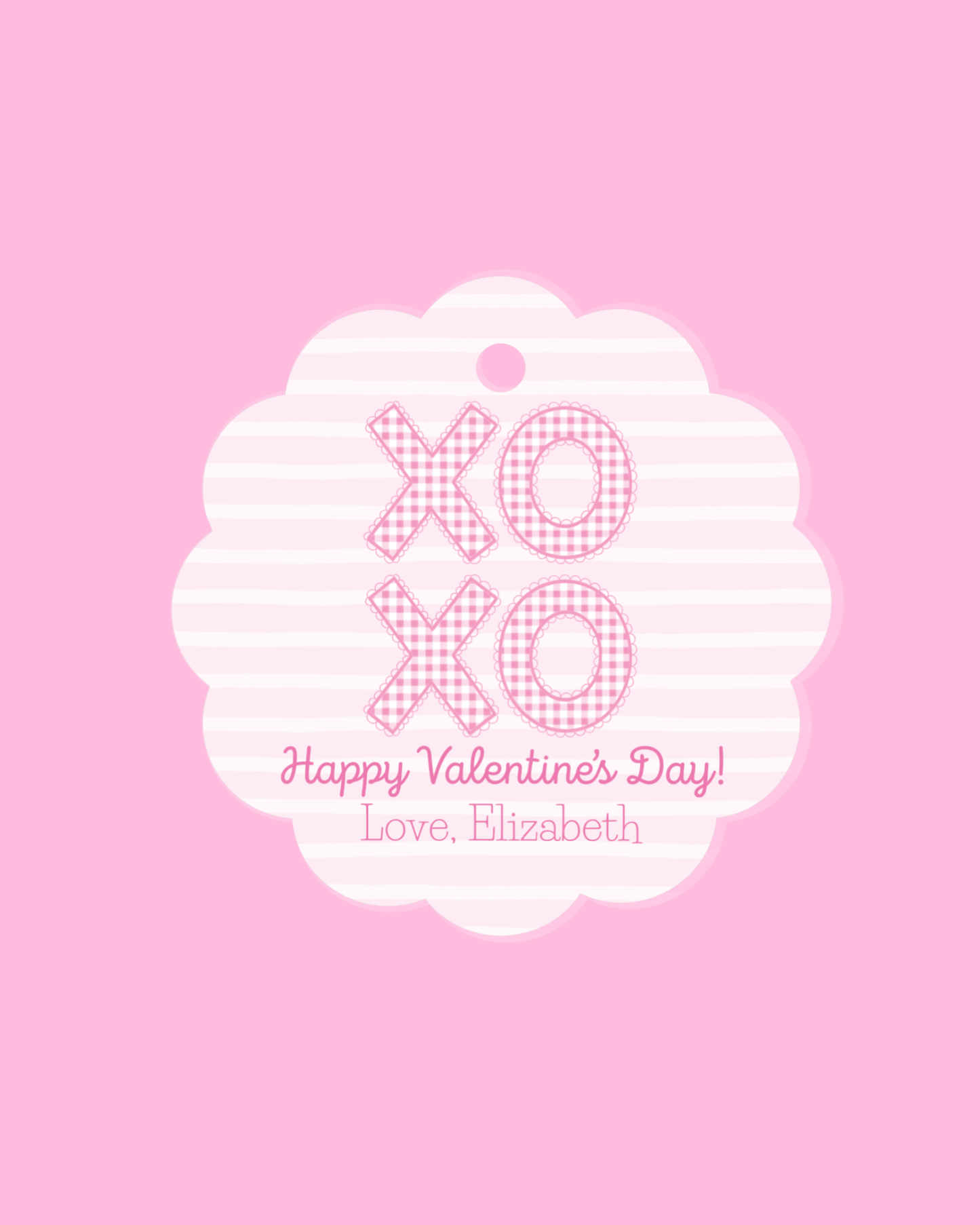 Pink XOXO  Scalloped Circle Valentine's Day Gift Tag