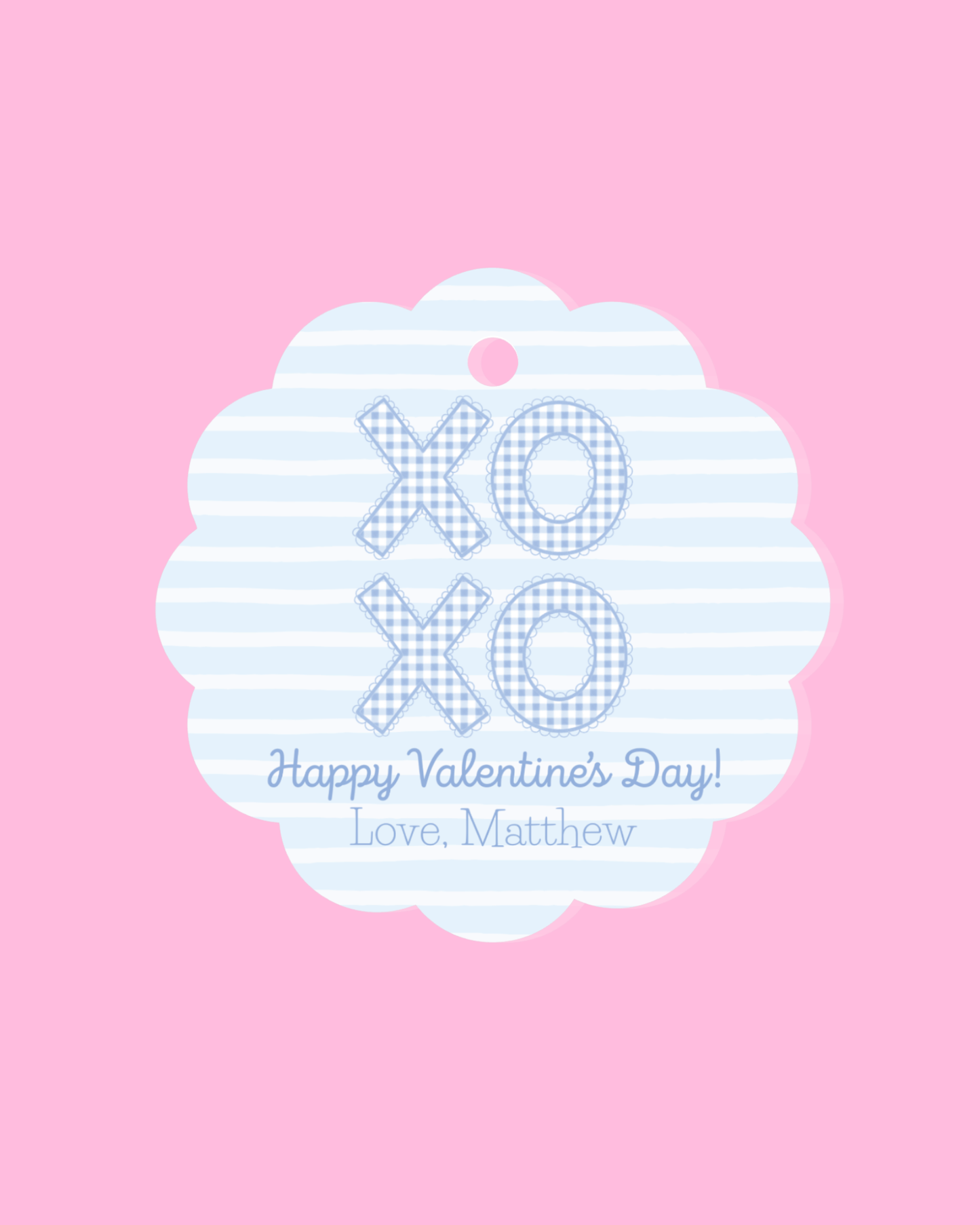 Blue XOXO  Scalloped Circle Valentine's Day Gift Tag