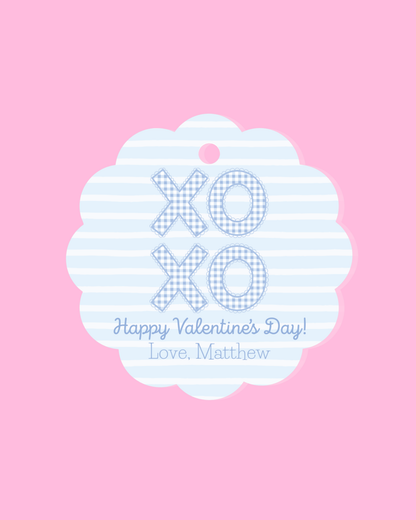 Blue XOXO  Scalloped Circle Valentine's Day Gift Tag