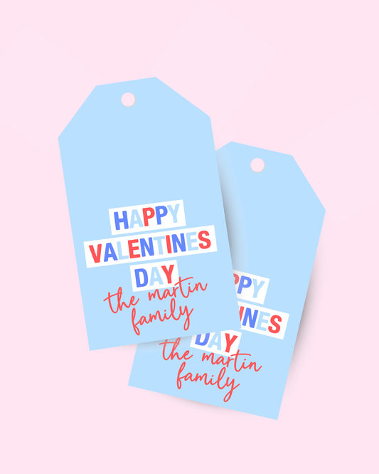 Blue Party Print Valentine's Day Tall Gift Tag