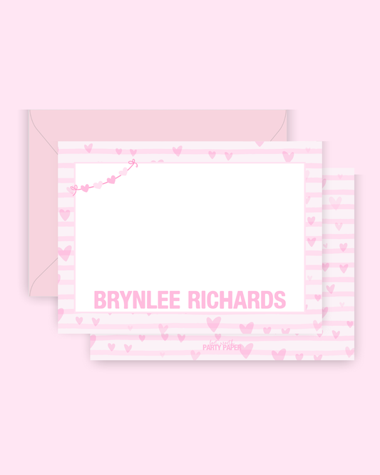 Hearts and Stripes Pink Stationery